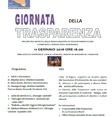 11 Gennaio Giornata della trasparenza all’ASP di Ragusa