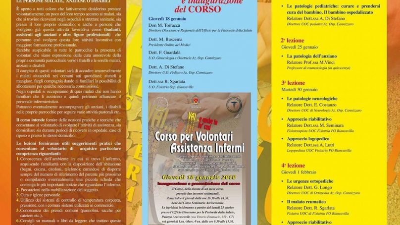 Il 18 Gennaio si inaugura il Corso di assistenza agli infermi dell’Arcidiocesi