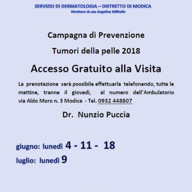 Ragusa, prevenzione dei tumori della pelle