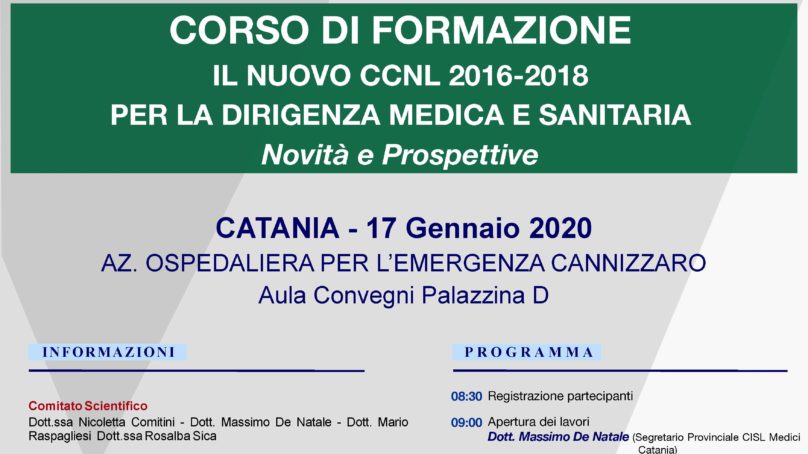 Nuovo contratto, il 17 Gennaio un corso ECM al Cannizzaro