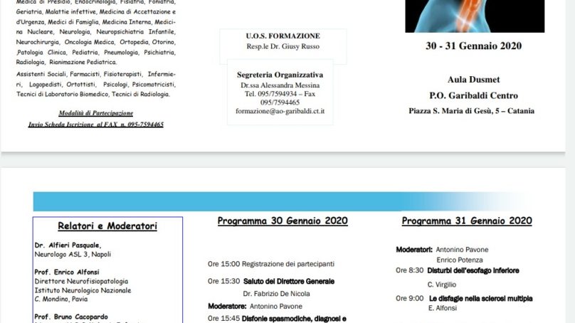 Corso al “Garibaldi” sulle disfagie neurogene il 30/31 Gennaio