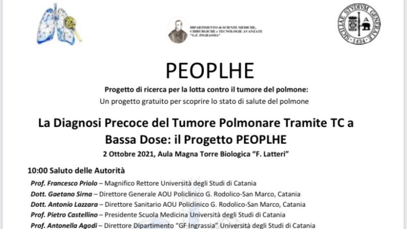 Progetto PEOPLHE: la diagnosi precoce del Tumore polmonare mediante Tc a bassa dose. Convegno il 2 ottobre a Catania