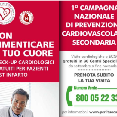 Non dimenticare il tuo Cuore, al via la Campagna nazionale di prevenzione cardiovascolare secondaria