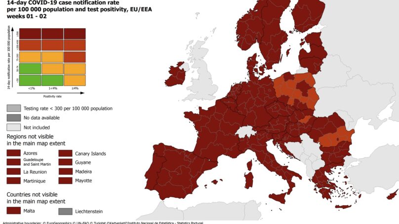 La nuova mappa Ecdc, Italia ancora tutta in rosso scuro