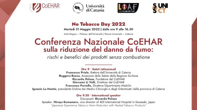 “Rischi e benefici dei prodotti senza combustione” – il 31 maggio il No Tobacco Day organizzato dal CoEHAR di UNICT