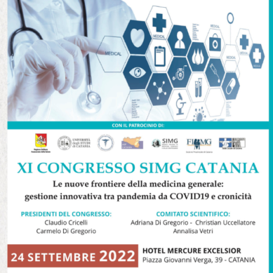 Il 24 settembre al Mercure Hotel l’XI Congresso Simg Catania – Le nuove frontiere della medicina generale, gestione innovativa tra pandemia da COVID-19 e cronicità