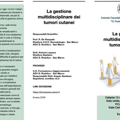 “La gestione multidisciplinare dei tumori cutanei”: convegno il 13 maggio al San Marco di Catania