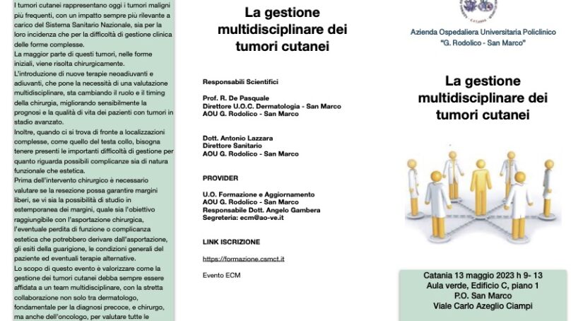 “La gestione multidisciplinare dei tumori cutanei”: convegno il 13 maggio al San Marco di Catania